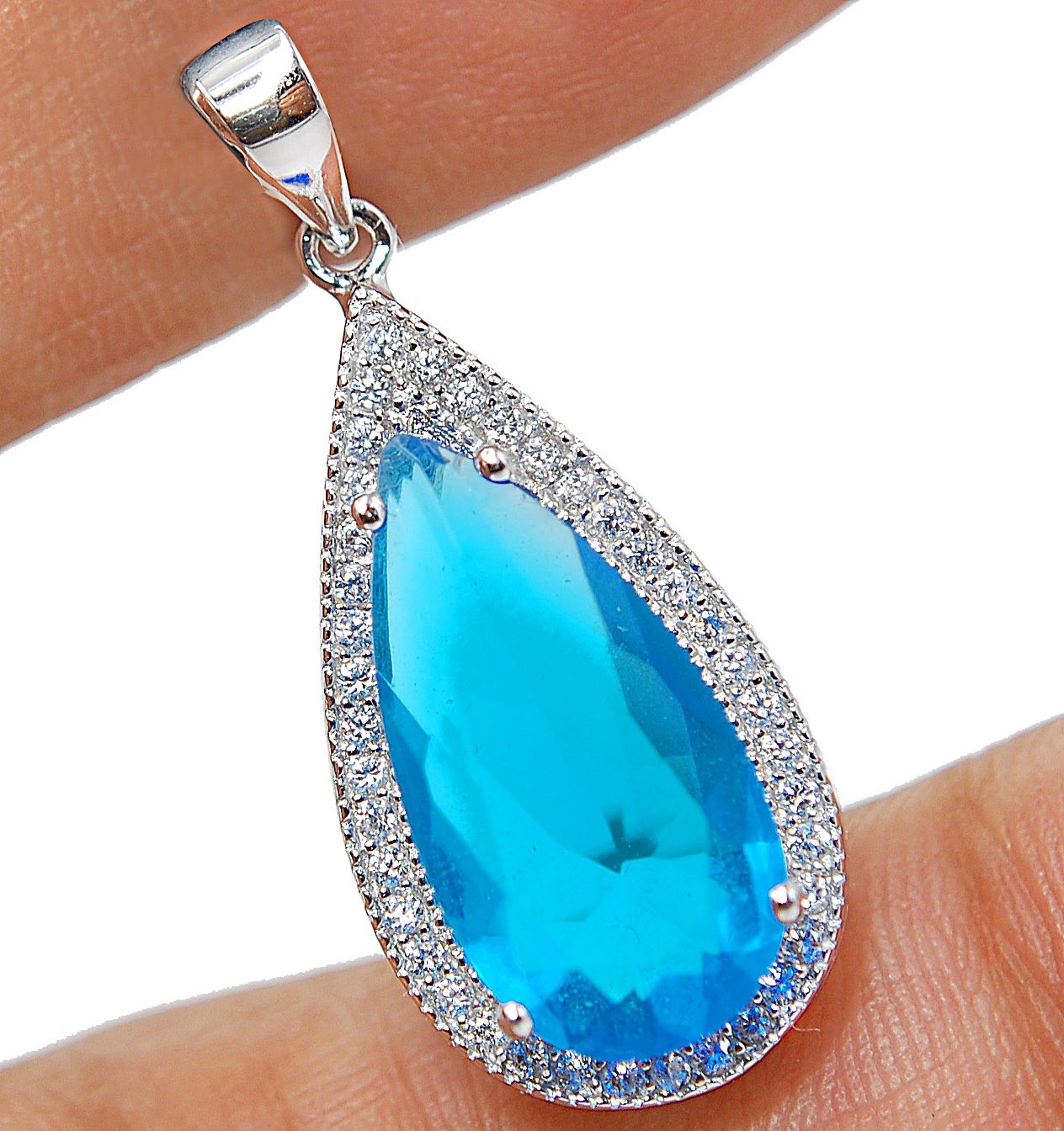 Heat Treated 8CT Blue Topaz 925 Solid Sterling Silver Pendant Jewelry CP3-8