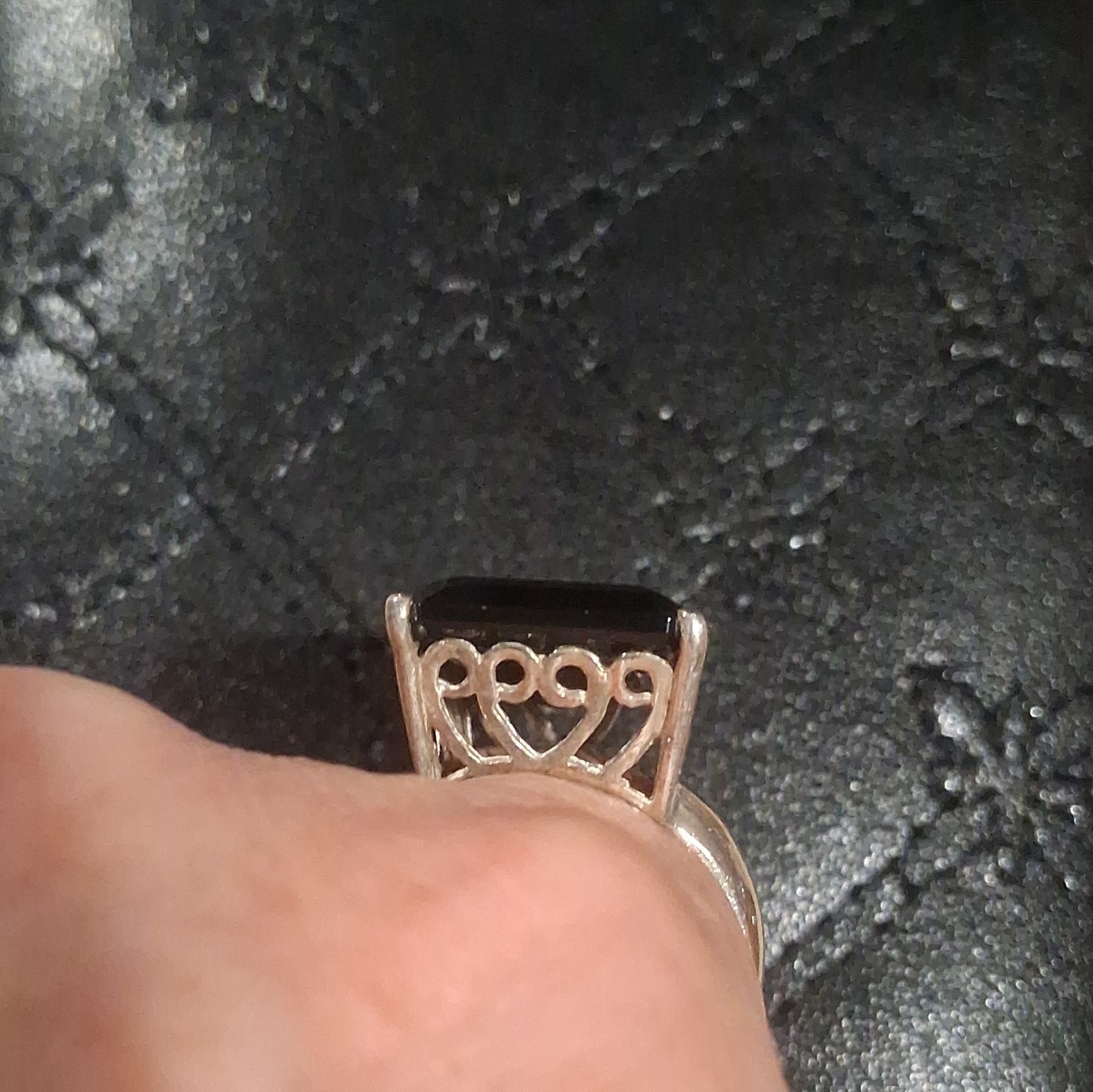 Sterling Silver 925 Black Onyx Emerald-Cut Prong Set Ring Size 8.5 3mm