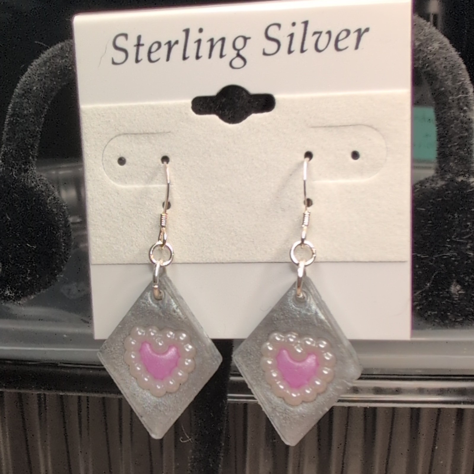 925 Sterling Silver Dangle/Drop Hook Earrings Heart Design Love Theme Silver