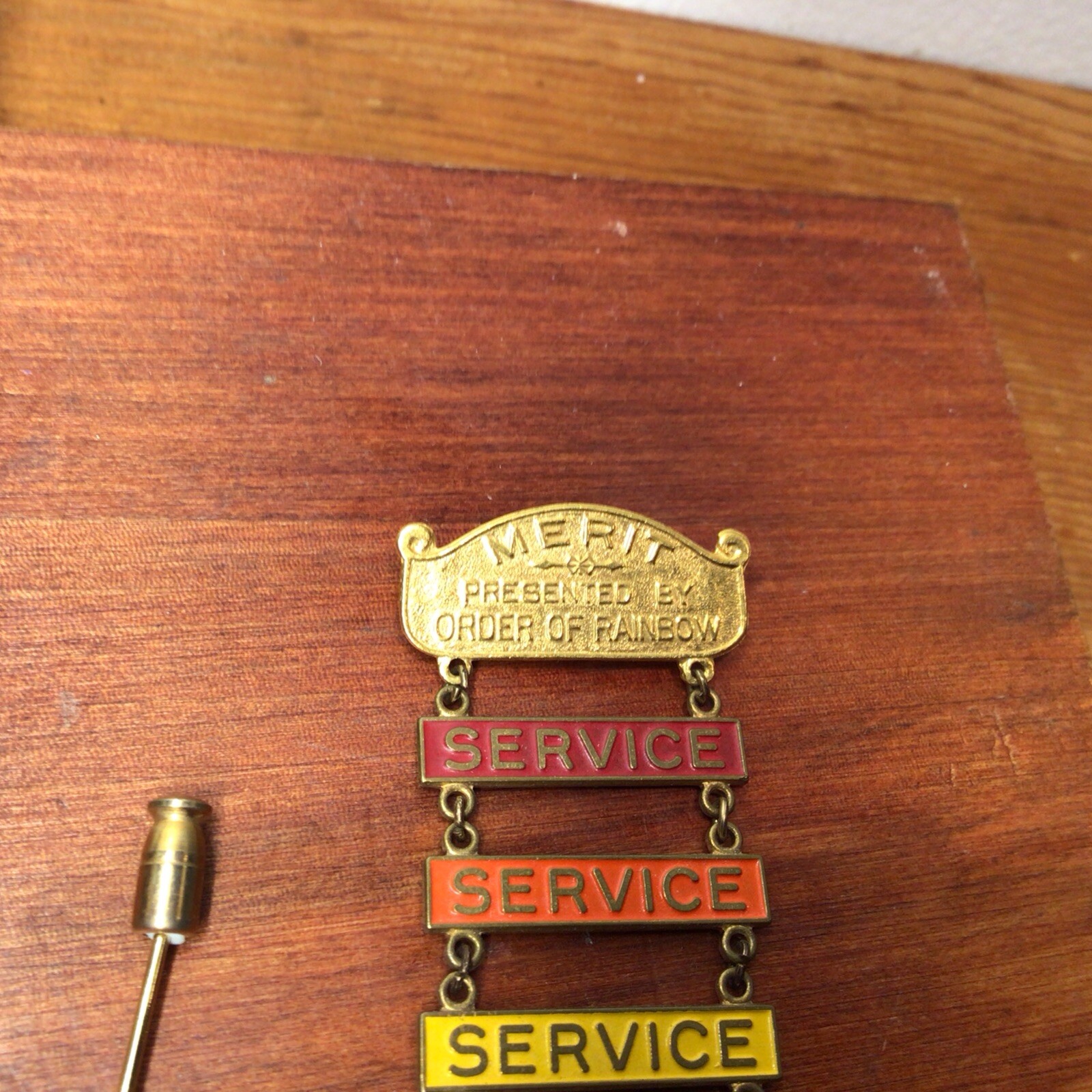 Vintage Gold Tone Pins Masonic Rainbow Girl Jewelry Merit Ribbon