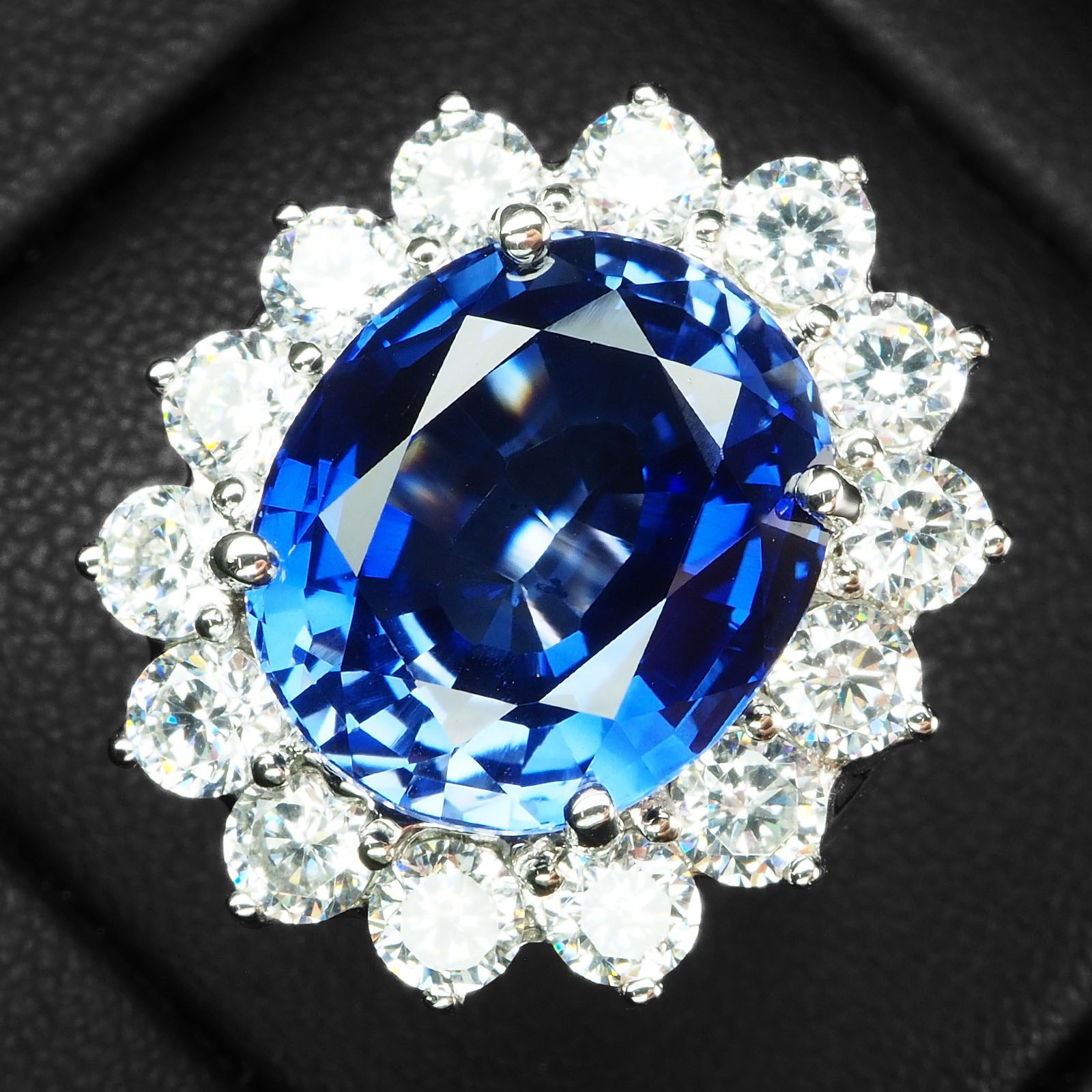 Invaluable Royal Blue Sapphire 11.40Ct 925 Sterling Silver White Gold Halo Rings