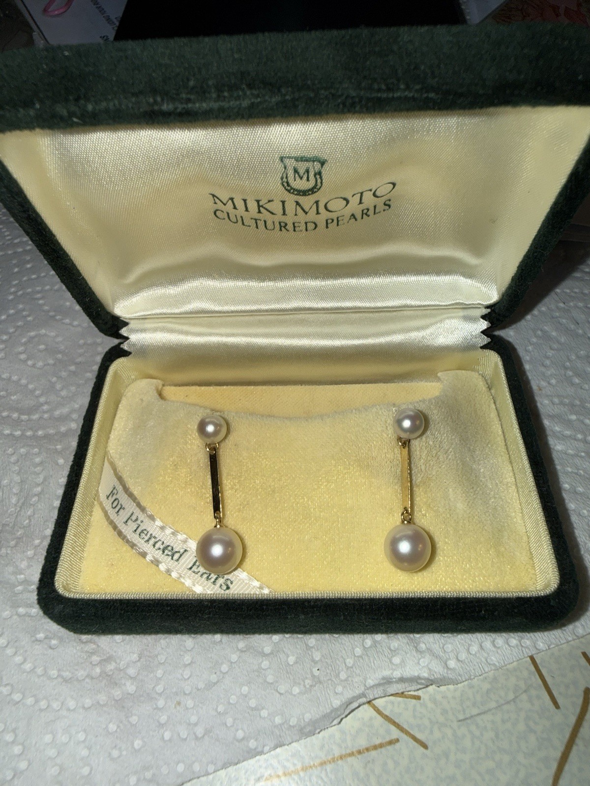 Mikimoto Earrings 14k Gold 7.2mm Pearl Dangle Earrings Early Vintage Pierced ✨