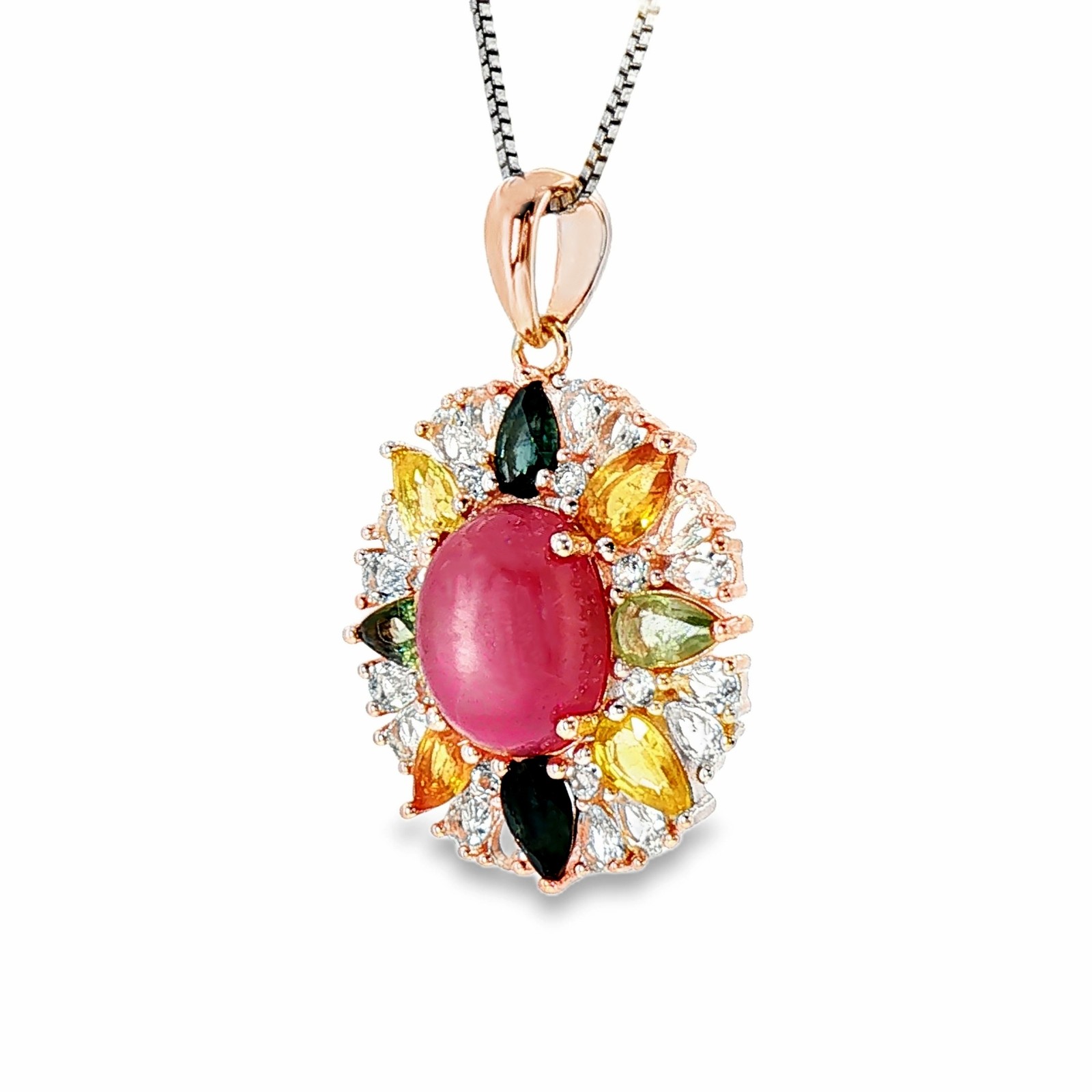 Pink Ruby Gemstone 925 Sterling Silver Oval Pendant Rhodium Top Red Pink