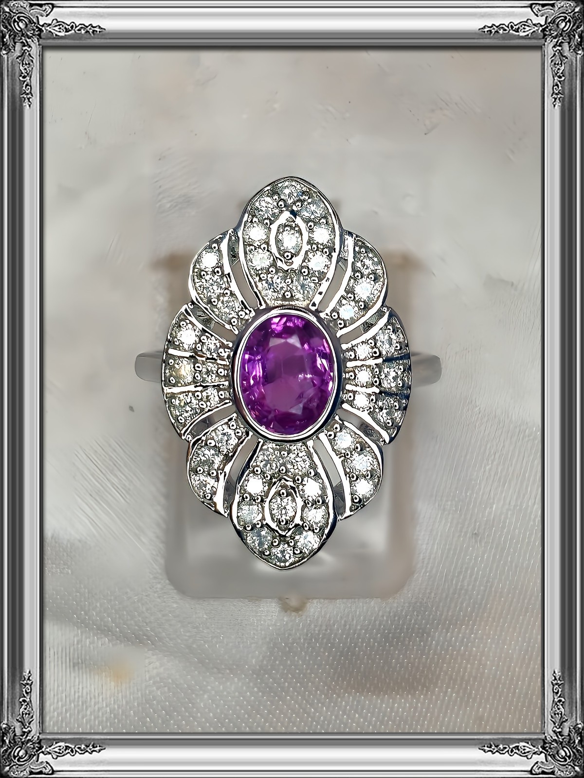 ​💗 Natural Pink Ceylon Sapphire & Diamond Contemporary Art Deco Ring In 14ct…