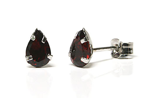 9ct White Gold Garnet Teardrop Studs Earrings Gift Boxed Made in UK