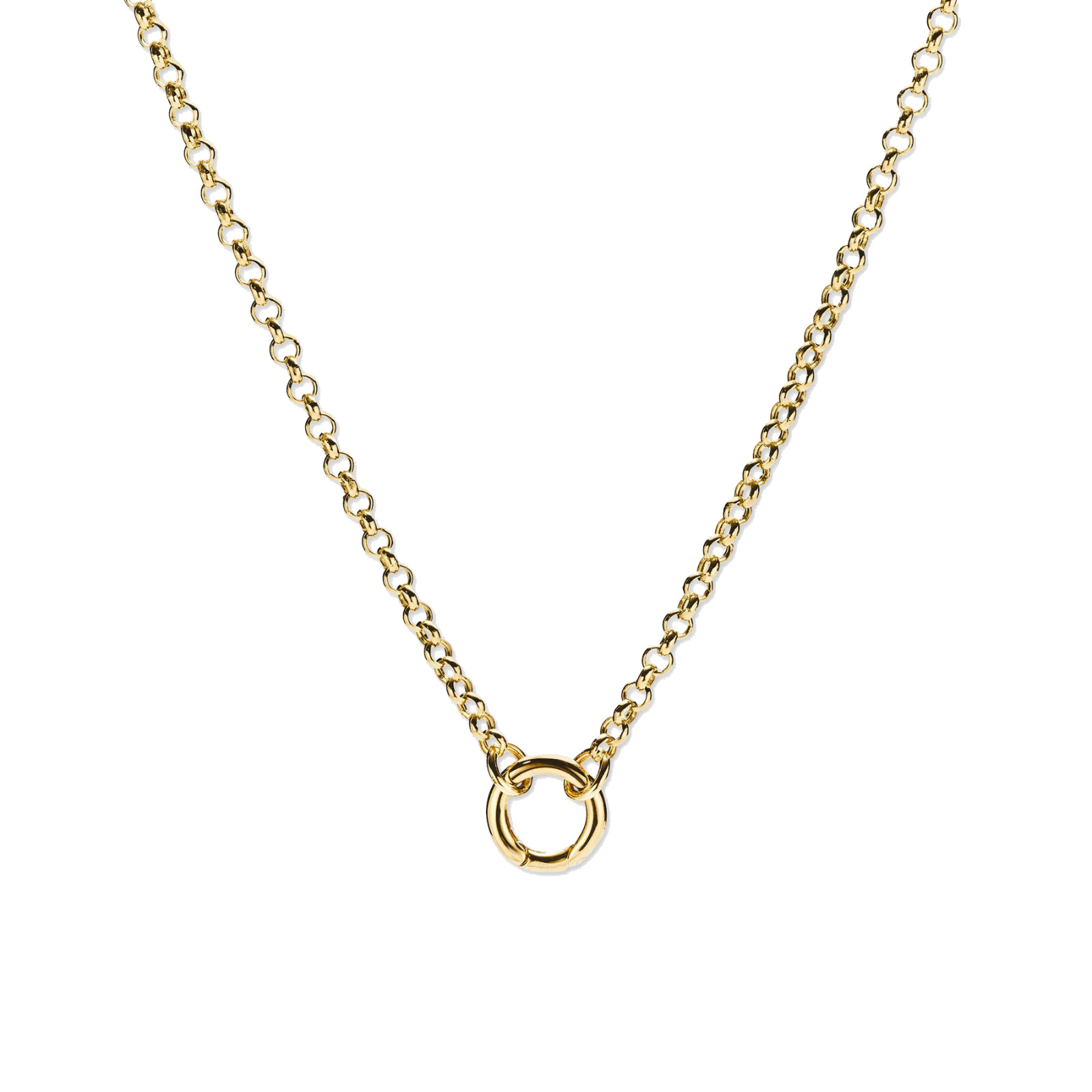 Rolo Chain Charm Necklace Solid 14k Solid Gold with Stacker Clasp