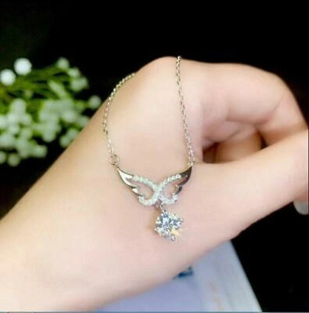 2Ct Round Cut Diamond Angel Wings Women’s Pendant 14K White Gold Over Free Chain