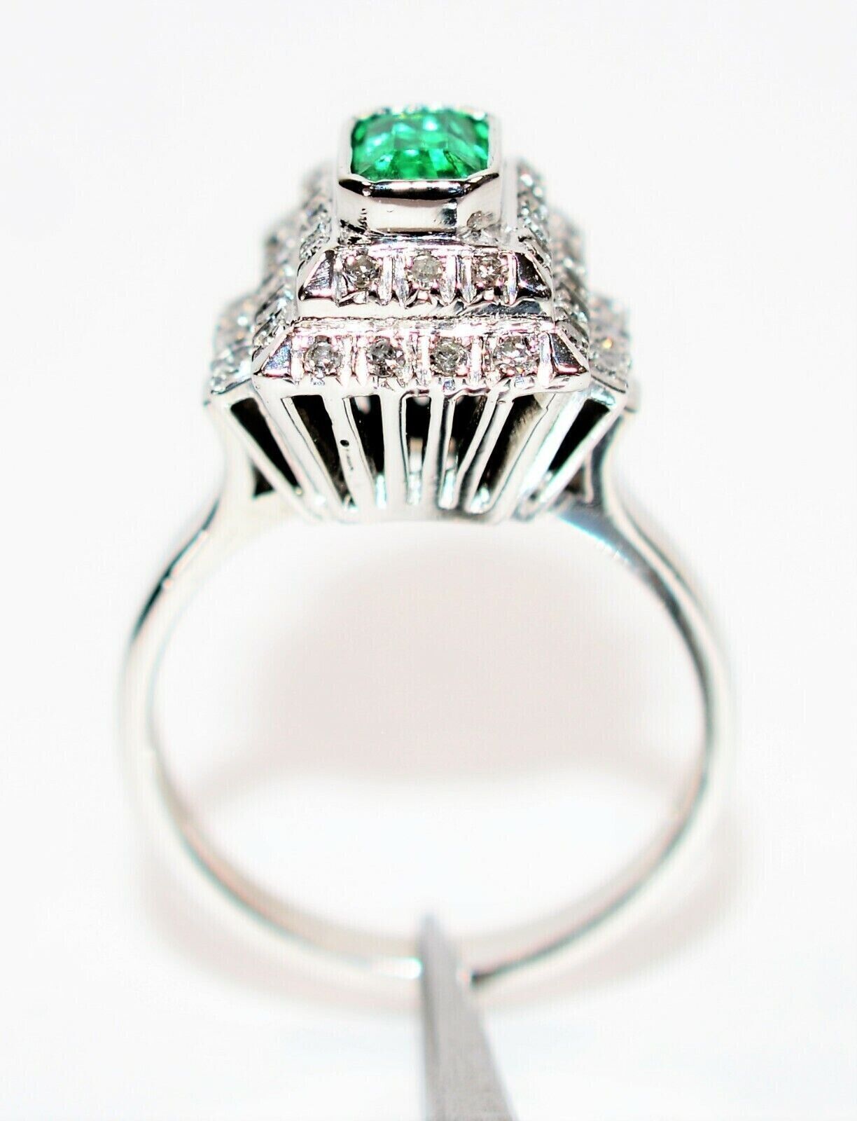 2.00-4.99 Ct Emerald & Lab Grown Diamond Bezel Ring 18k Solid White Gold