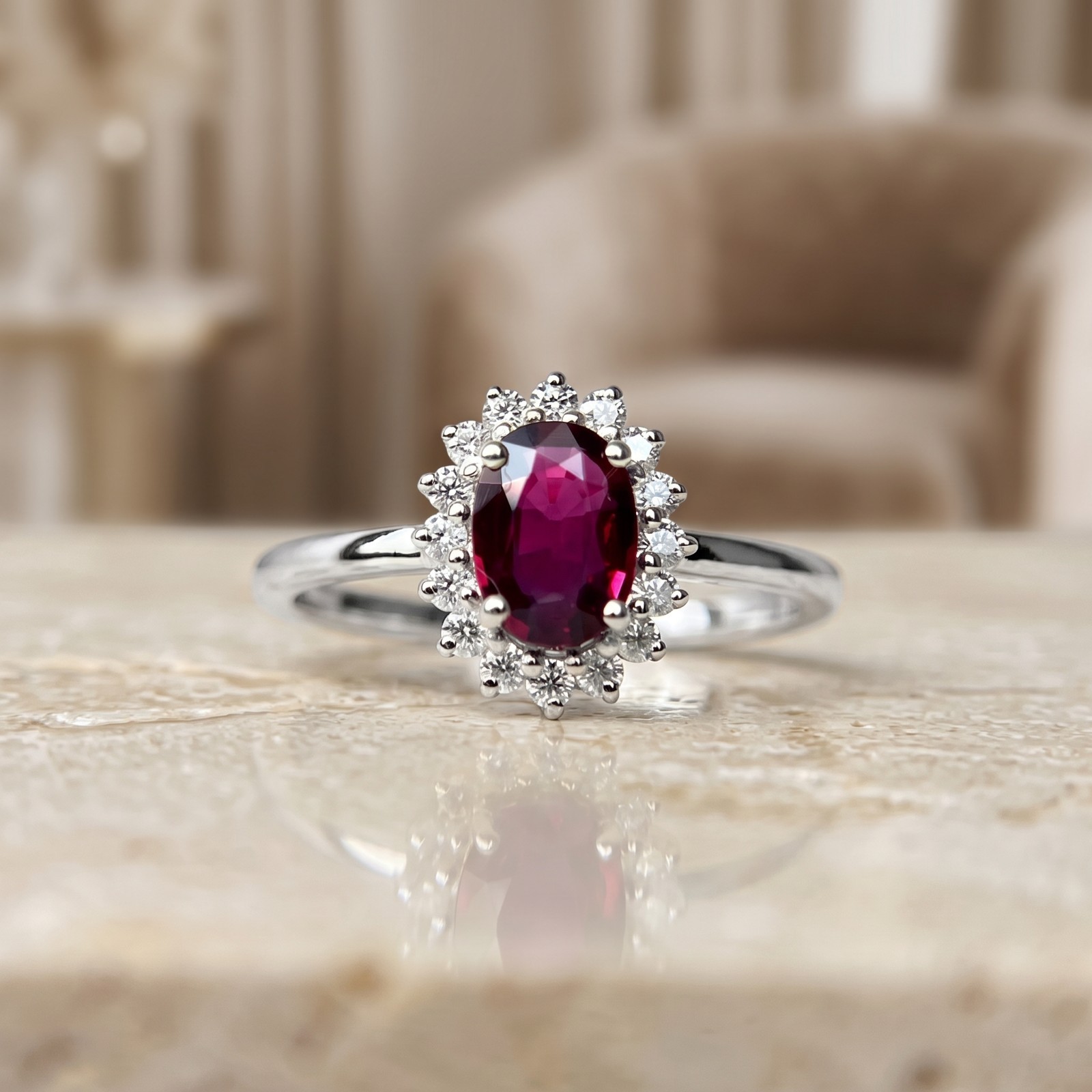 Natural Ruby & Diamond 2.80 Ct Oval Cut Solid 18K White Gold Best Ring