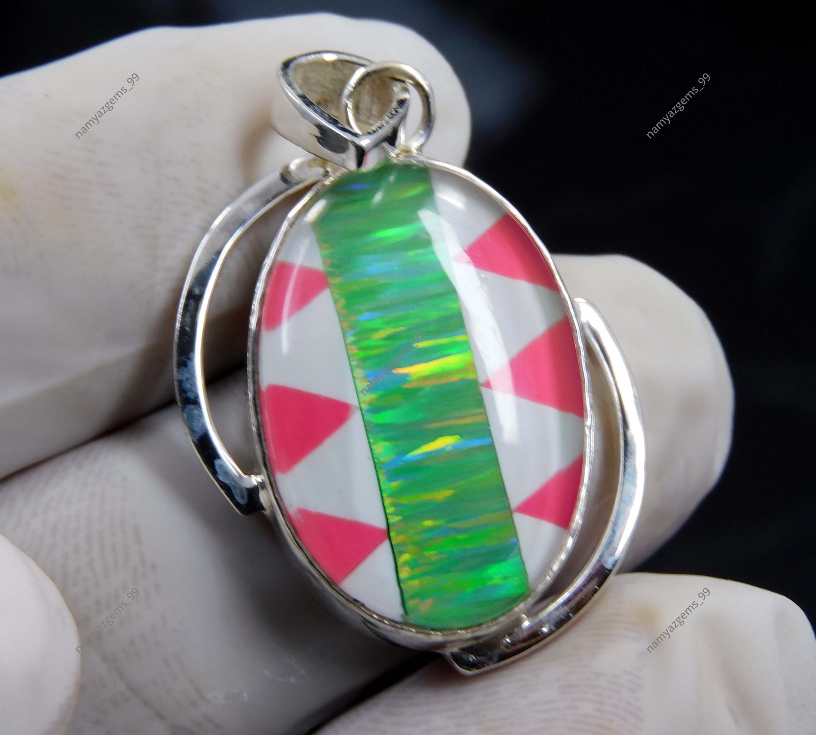 925 Sterling Silver Pendant 28.60 Ct Australian Opal Beautiful Pendant Gemstone
