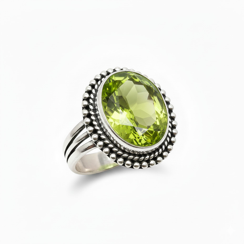 Green Peridot Gemstone 925 Sterling Silver Jewelry All Size Ring For Gift