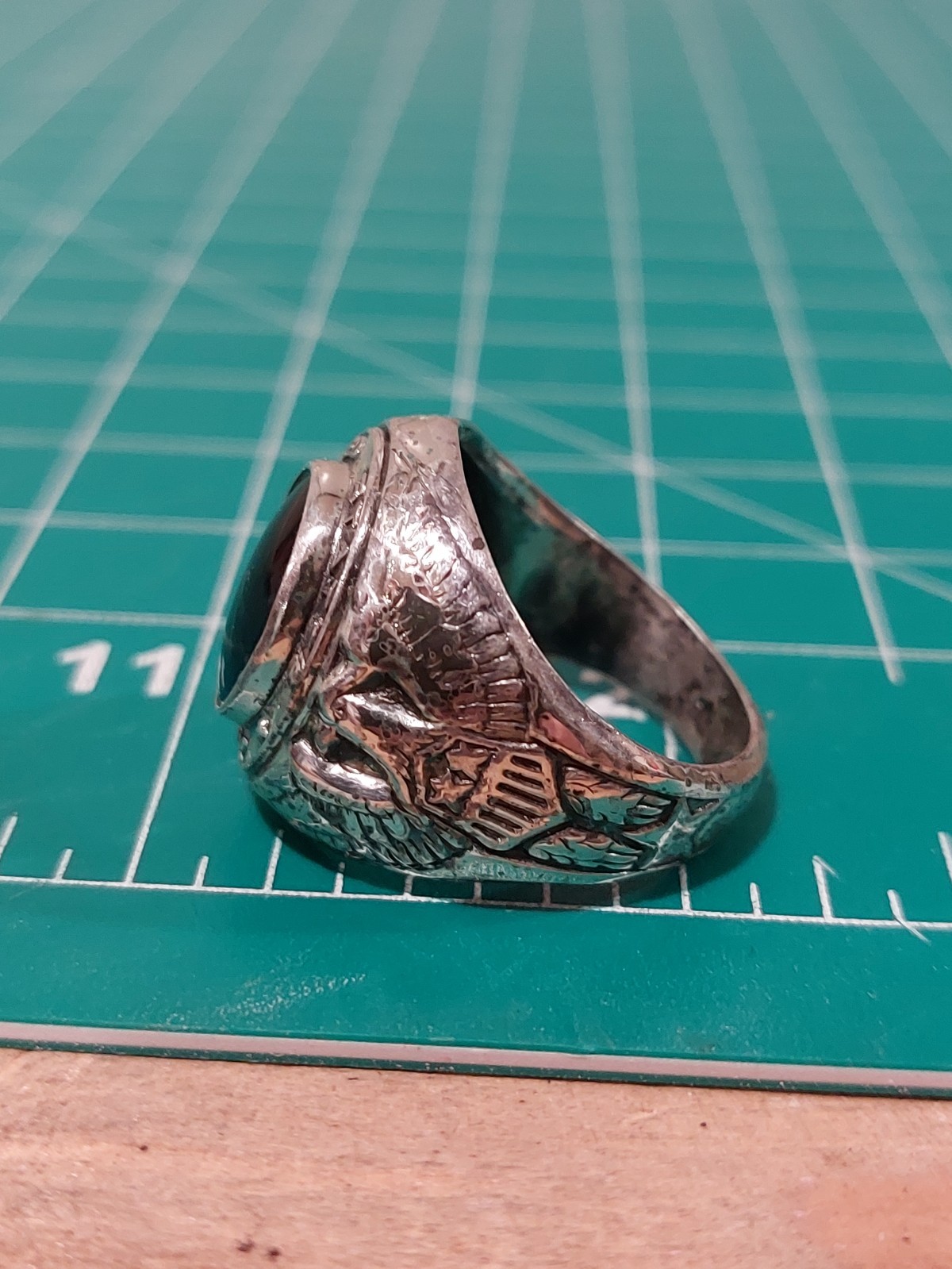 Sterling Silver United States Navy Ring Blue Stone Size 9 USN Vintage