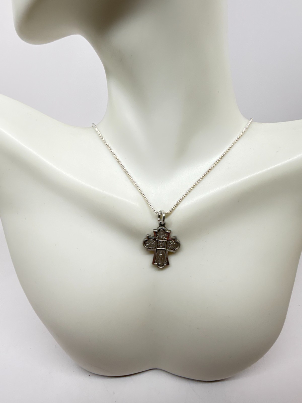 Sterling silver popcorn Chain w/ Catholic Cross Necklace 24″