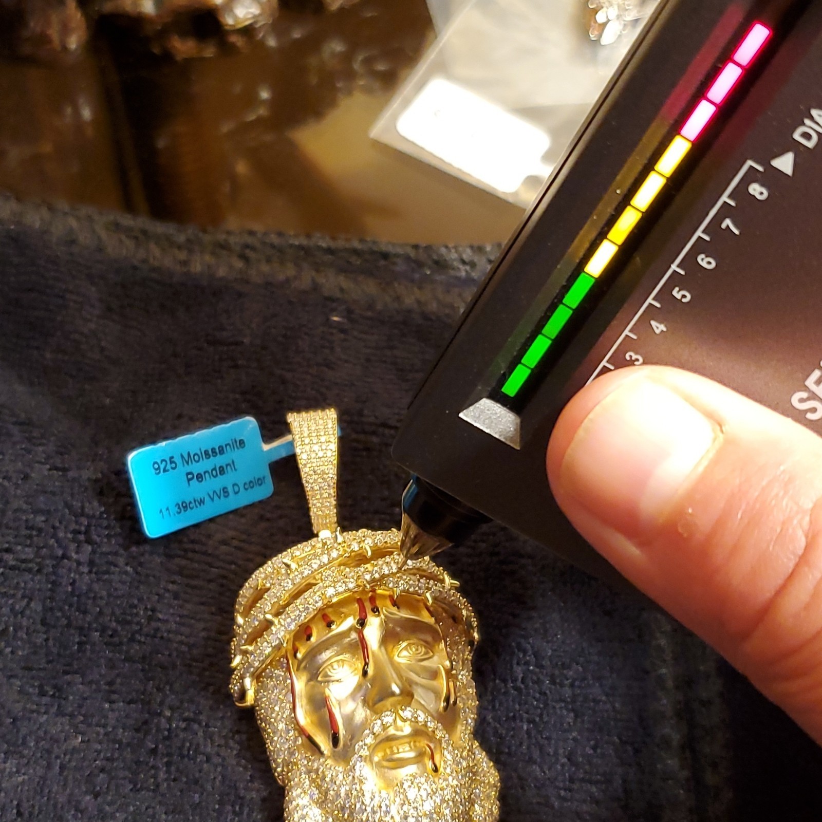 925 Sterling Silver Diamond Jesus Head Pendant Yellow Tone White Signed