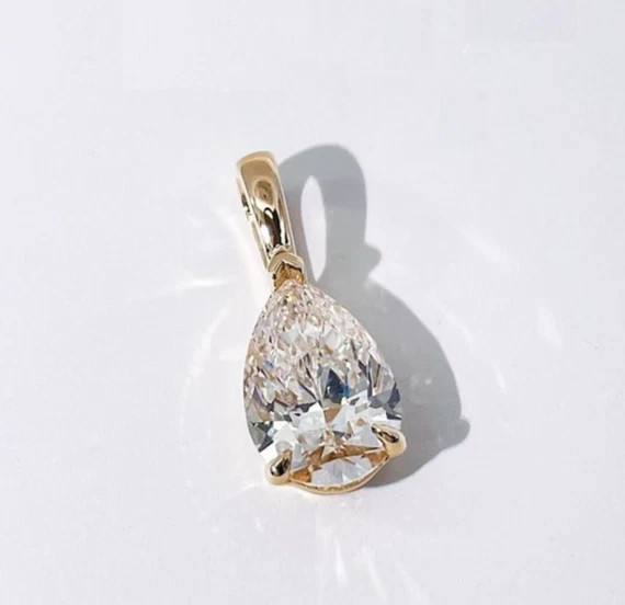 2.50Ct Lab Created Diamond Solitaire Wedding Pendant Pear 18K Yellow Gold Plated