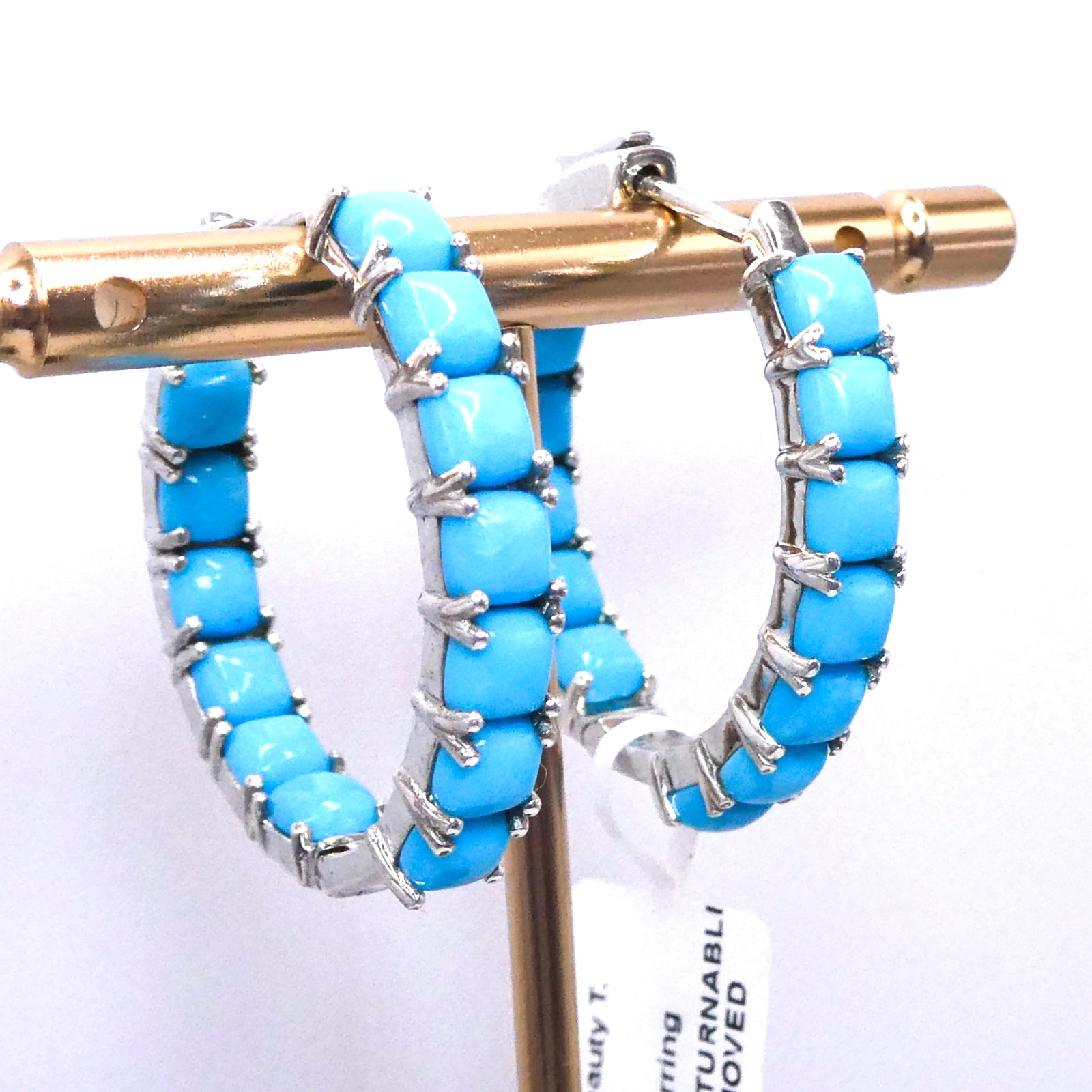 Platinum Sterling Silver 925 Sleeping Beauty Turquoise Inside Out Hoop Earrings
