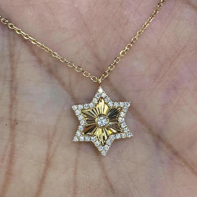 1Ct Round Lab-Created Diamond Star Of David Pendant 14K Yellow Gold Plated
