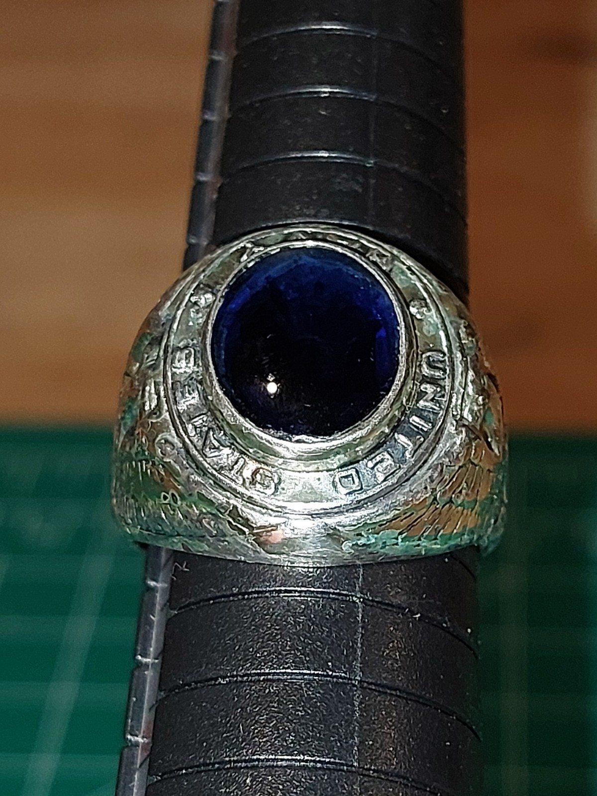 Sterling Silver United States Navy Ring Blue Stone Size 9 USN Vintage