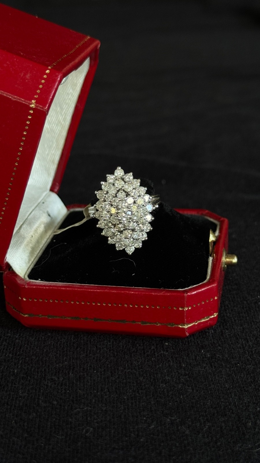 14k White Gold Diamond Cluster Cocktail Ring — Size 8