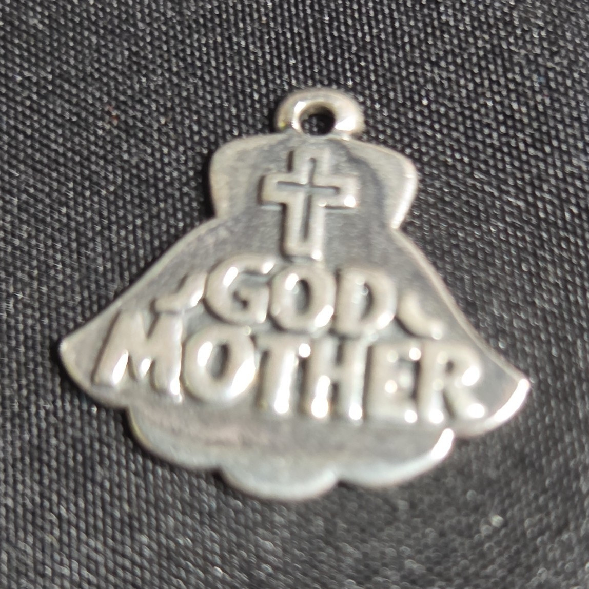 Sterling Silver Godmother Cross Dangle Charm Pendant Signed .925 1 in