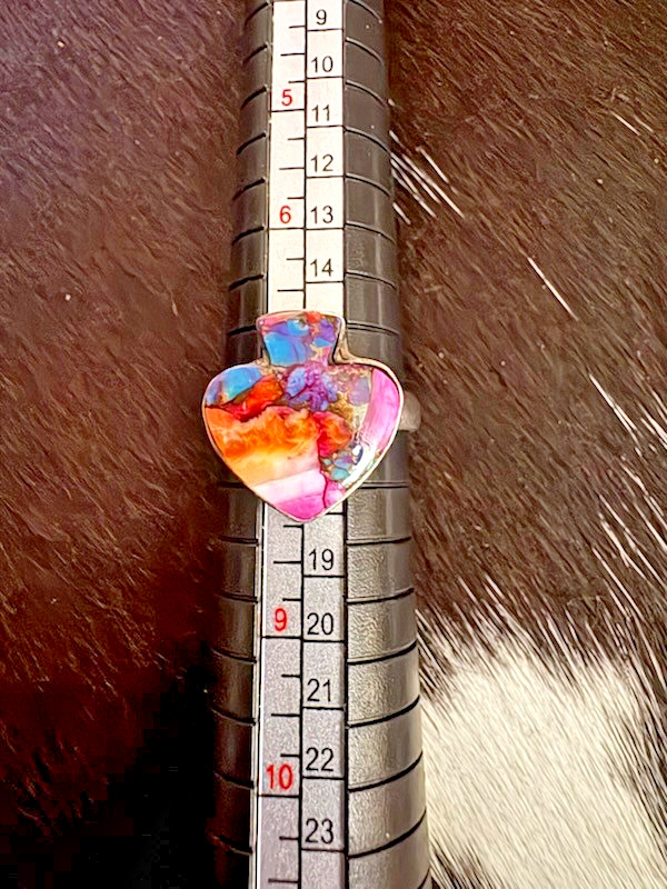 Pink Dahlia Turquoise Spade Ring Stamped 925 Size 7.5