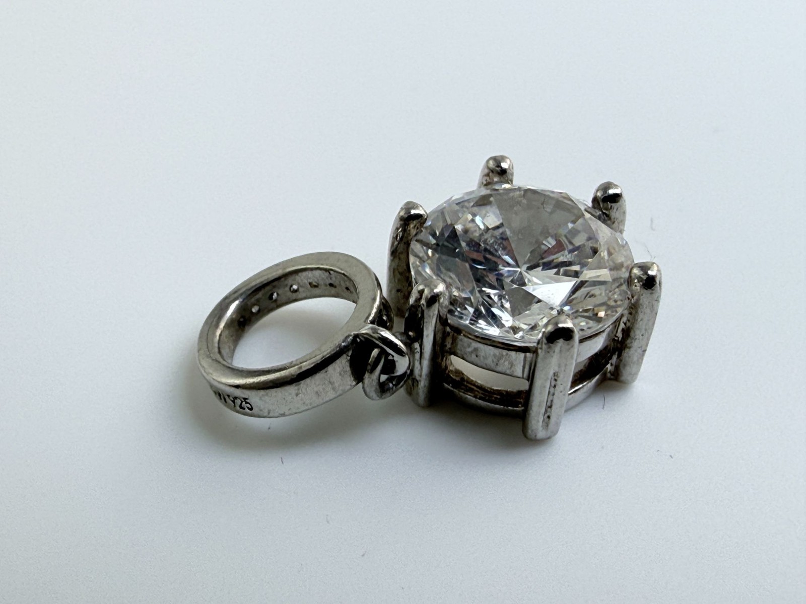 SW Designer Sterling Silver White Crystal Charm Pendant 925 2.6g 10mm Gem .75 In