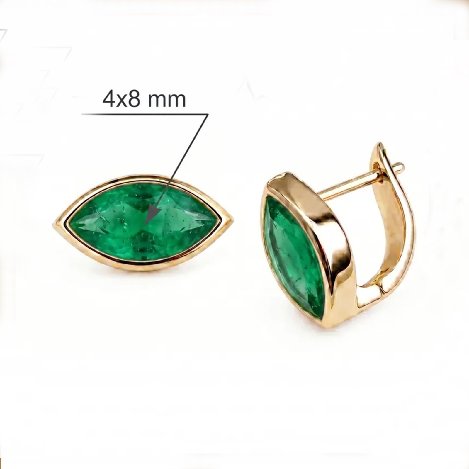Solitaire Marquise Cut Zambian Emerald Huggie Hoop Earrings Solid 14KYellow Gold