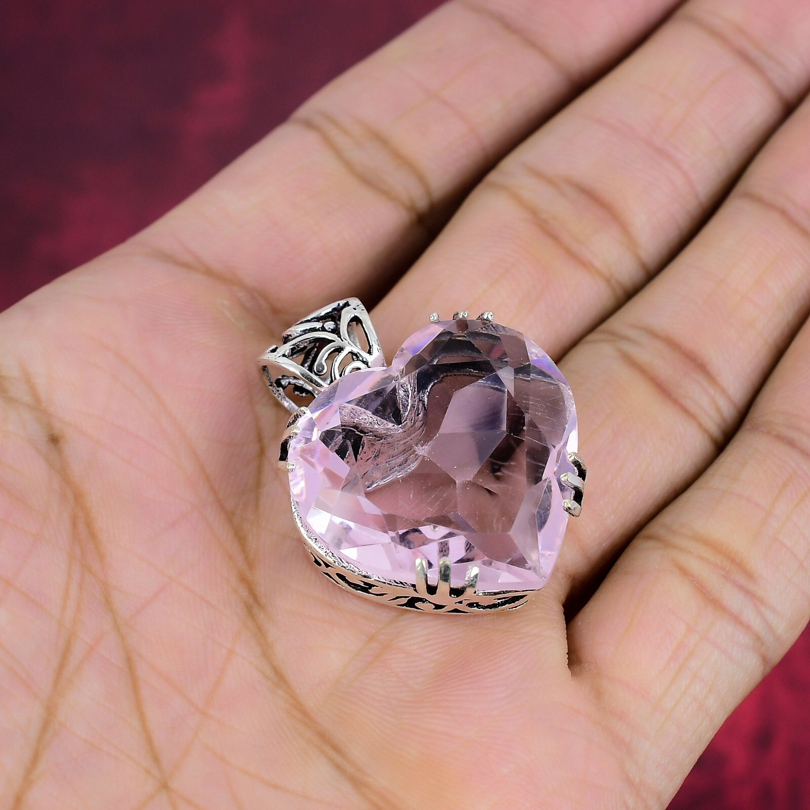 Amazing Pink Kunzite Gemstone Handmade 925 Sterling Silver Pendant Jewelry
