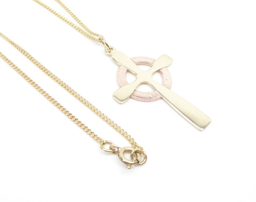 Clogau Gold 9ct Yellow & Rose Gold Celtic Cross Pendant & 18″ Chain