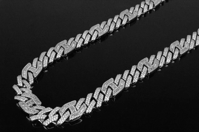20CT Round Cut Lab Created 14K White Gold Finish Diamond Tennis Men’s Necklace