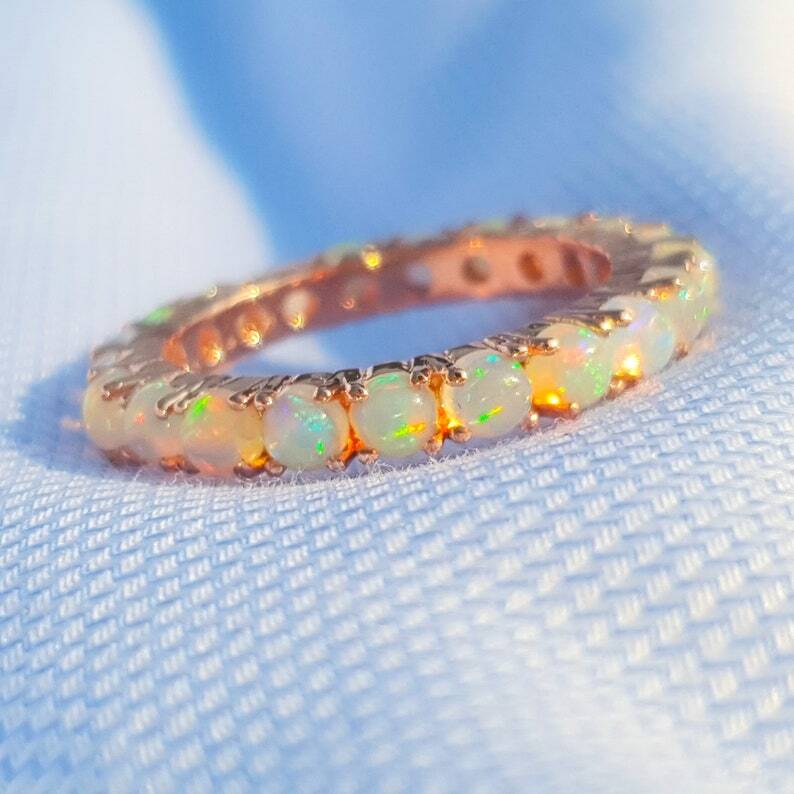 2.00-4.99 Ct Fire Opal Eternity Ring 925 Sterling Rose Gold Plated