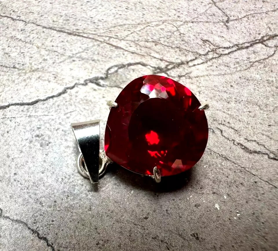 Certified 40 CT Natural Red Ruby Loose Gemstone 925 Solid Silver Pendant