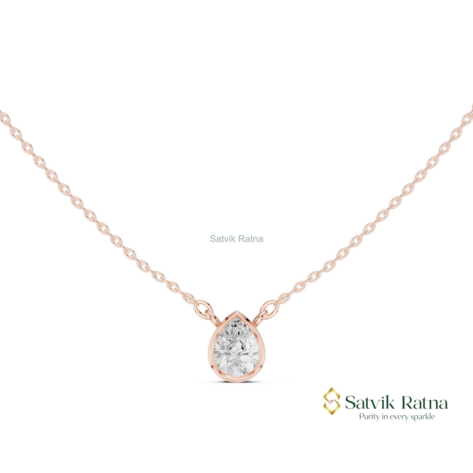 Birthday Lab Grown/CVD Diamond Princess Women Handmade Necklace 14K Gold Pear
