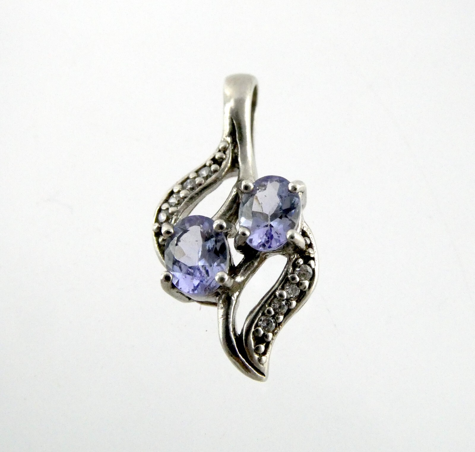 Sterling Silver Two Iolite and Natural Diamond Accents Slide Pendant 1.5g .75 In