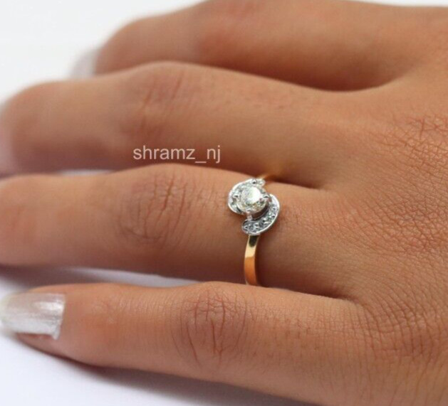 Round Natural Diamond 14K Gold Statement Daughter Halo April Trendy Ring Jewelry