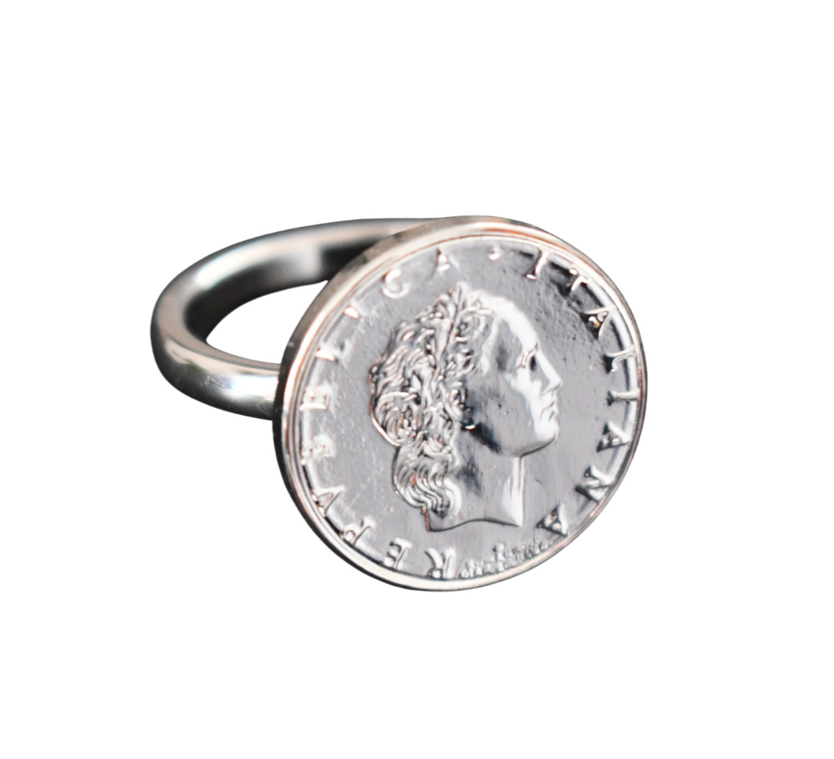 New Unbranded ITALY 50-LIRE Coin 14K Gold Electroplate COIN Ring Size 7