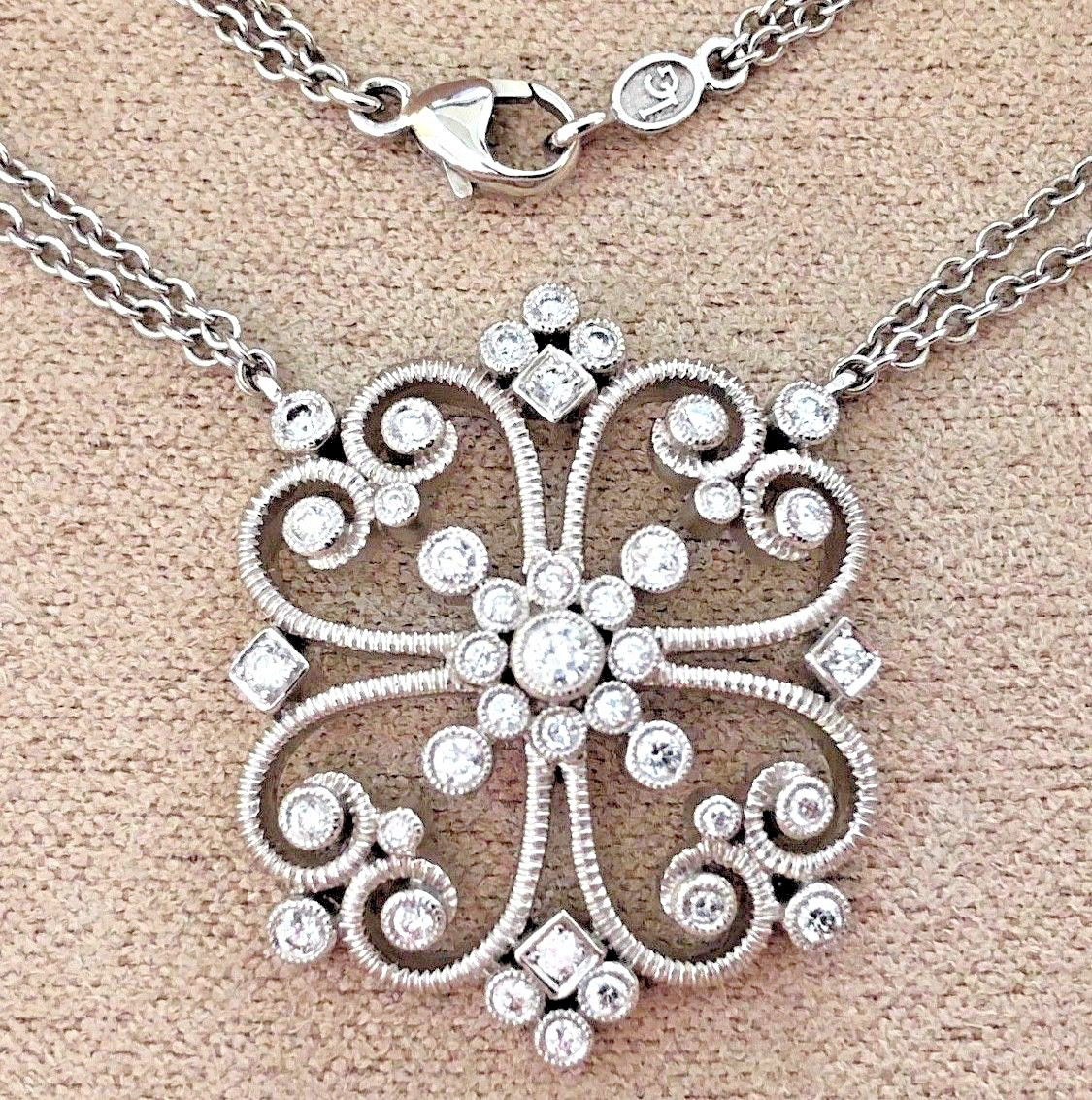 $7500 ~ Designer Leslie Greene ~ 18K White Gold Diamond Pendant Necklace ~ RARE