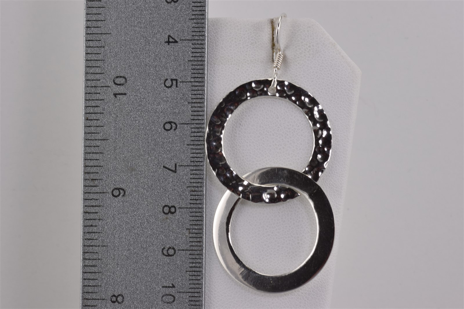 Sterling Silver 49mm x 30mm Textured Double Circle Ring 925 Hook Earrings Mex