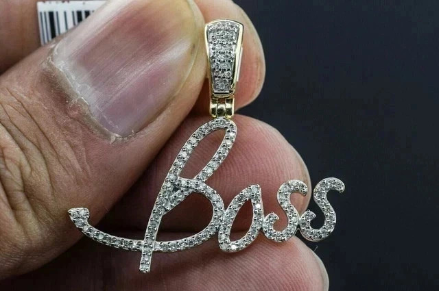 Real Moissanite 1.00Ctw Round Cut Customize Boss Pendant 14K Yellow Gold Plated