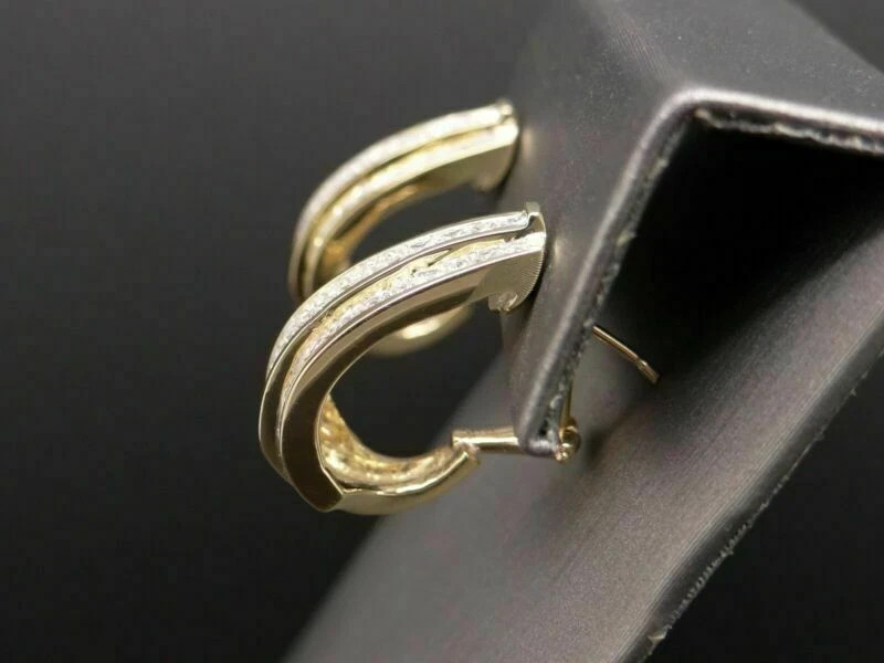 Lab-Created Diamond Princess Cut Huggie Hoop Earrings in 14K Yellow Gold Plated