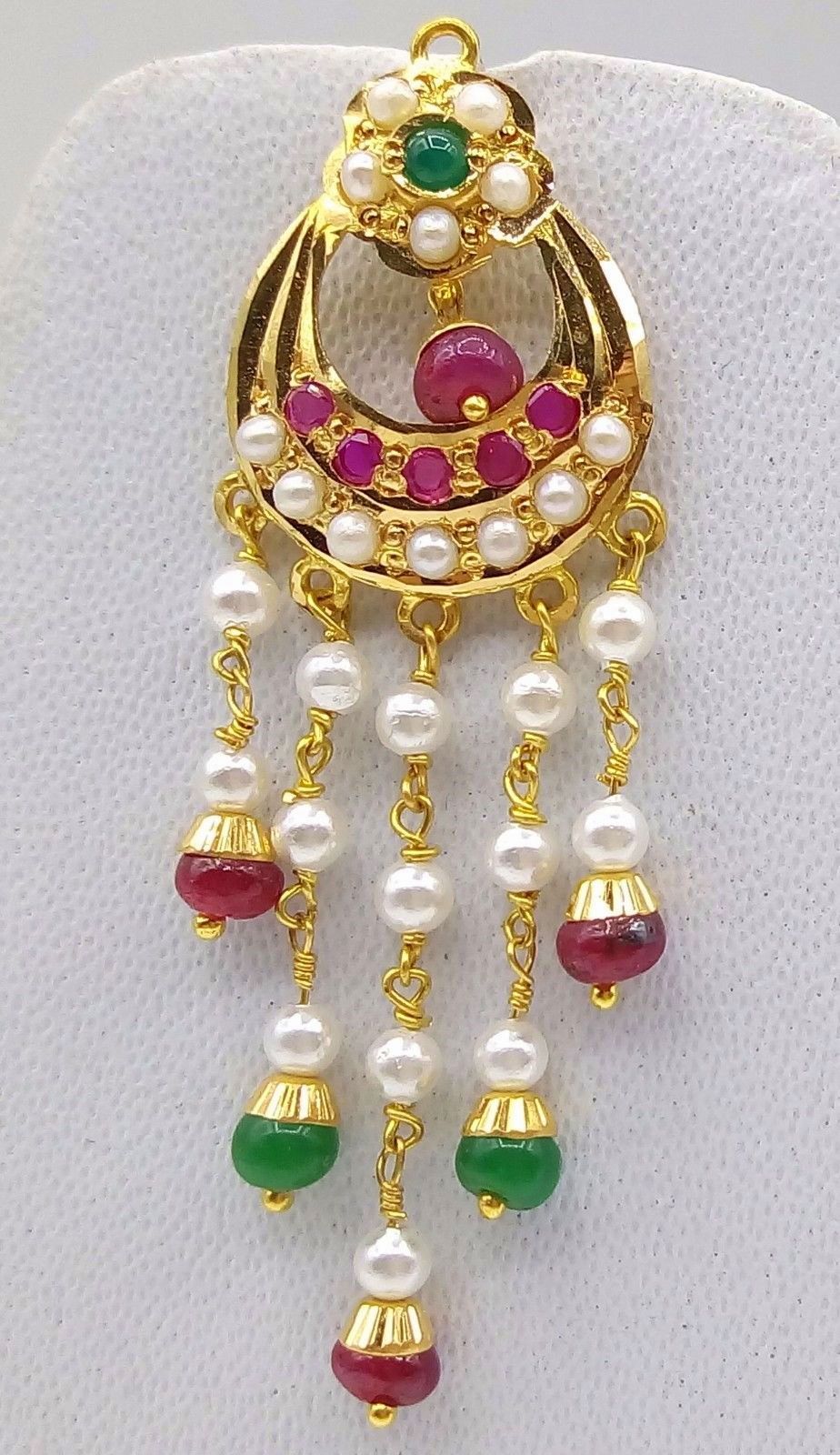 GOLD PENDANT NECKLACE SET WITH EARRING SET RUBY EMERALD BEADED PUNJABI NECKLACE