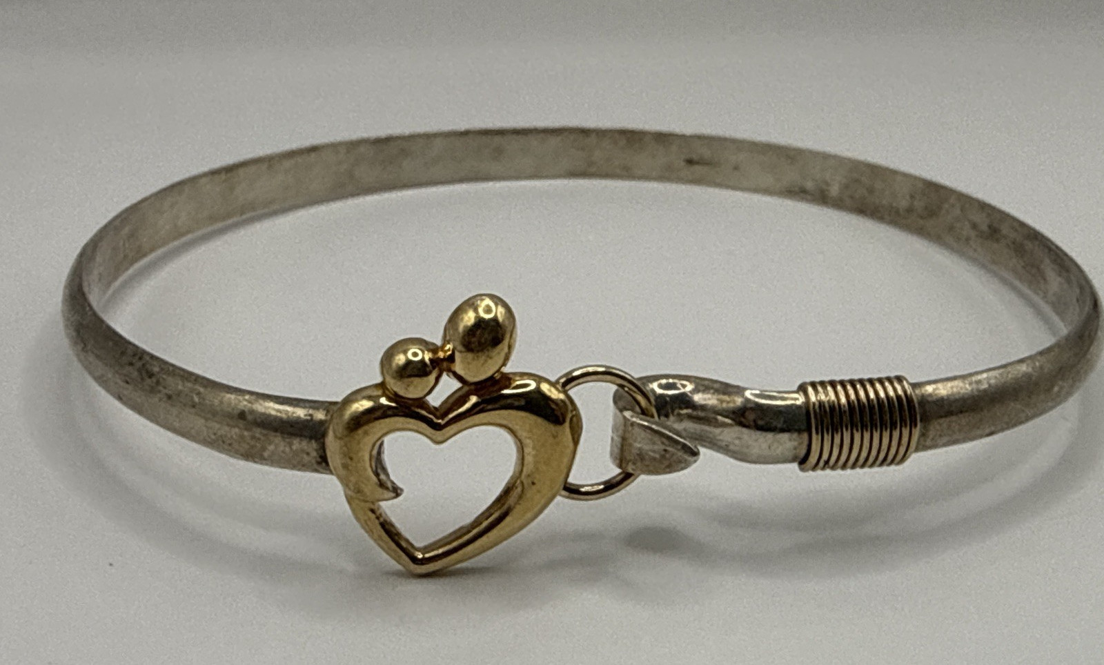 14k Yellow Gold & Sterling Silver Parent & Child Hook Bracelet Size 7 (10gr)
