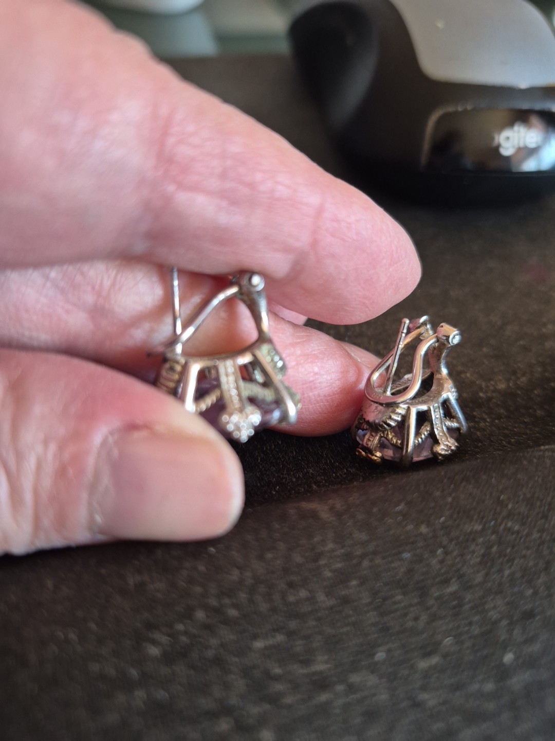 Designer Amethyst Silver 925 & Gold Omega Back Earrings NWOT