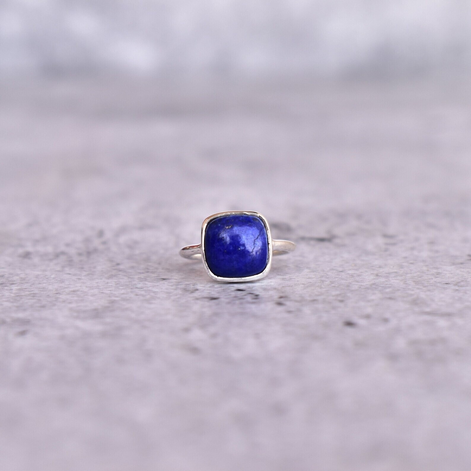 925 Sterling Silver Lapis Lazuli Cushion Shape Handmade 100% GENUINE Ring