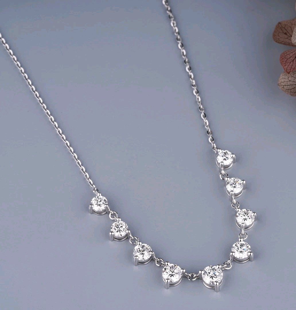9 Ct Certified Treated Off White Diamond Solitaire Chain Necklace,925 Silver