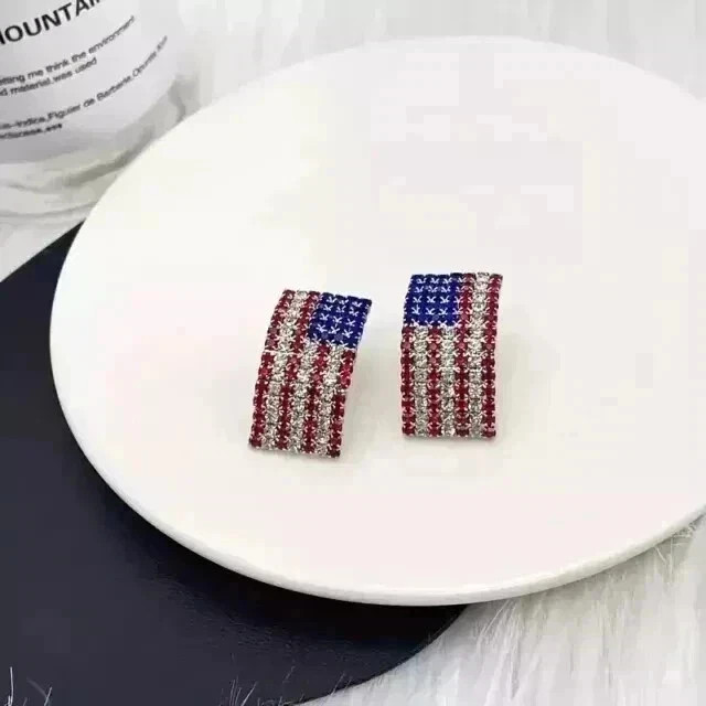 2Ct Round Lab Created Red Ruby American Flag Stud Earring 14K White Gold Plated