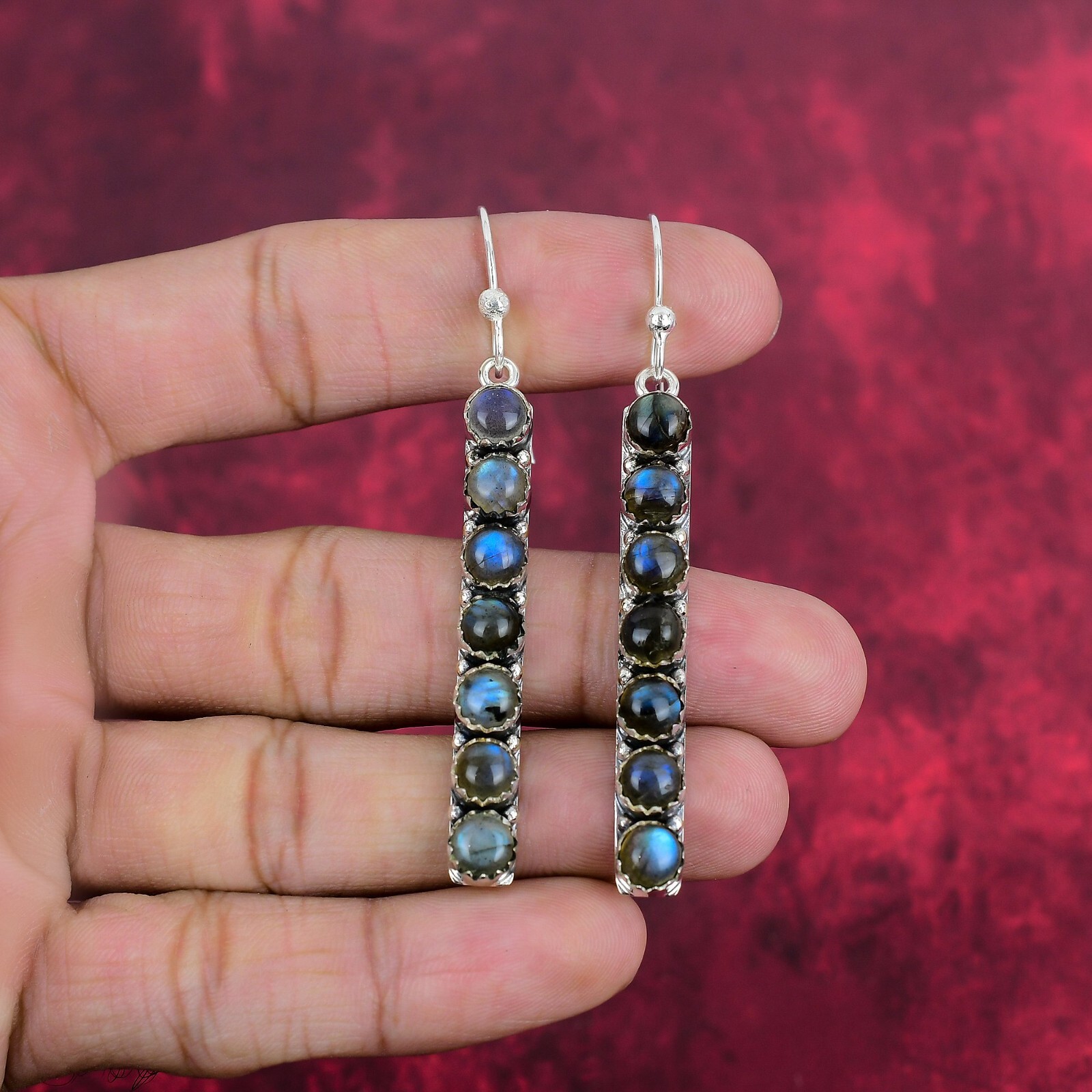Labradorite Gemstone Handmade 925 Sterling Silver Earrings Bohemian Jewelry