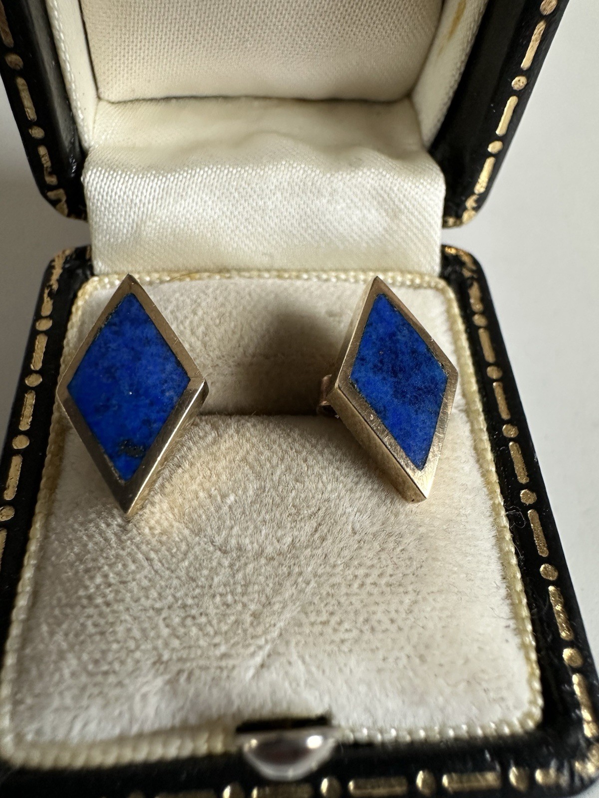 Vintage Art Deco 9ct Gold Hallmarked Lapis Lazuli Stud Earrings