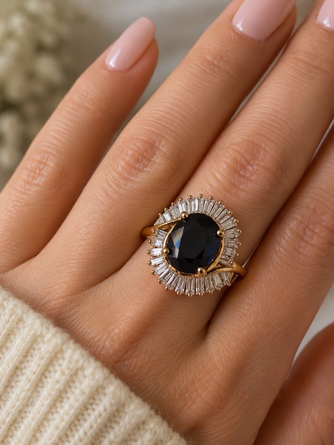 Vintage 18K Yellow Gold 3.5 CT Sapphire & Diamond Ring