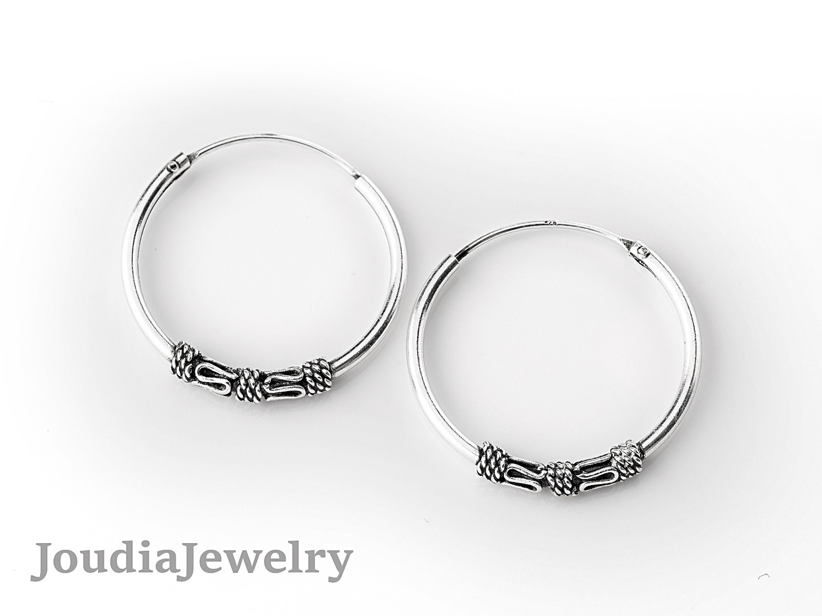 925 Sterling Silver Bali Hoop Earrings 20mm Ethnic Hoops Minimalist Jewelry